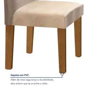 Conjunto Sala de Jantar Mesa Tampo de Vidro 4 Cadeiras Espanha Yescasa Ypê/Off White/Tecido Pena - Image 7