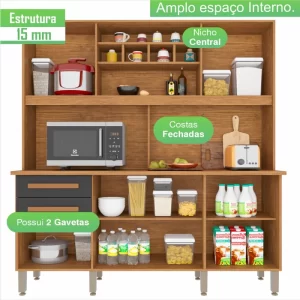 Armário para Cozinha 6 Portas 2 Gavetas Luna Plus Cinamomo/Grafite - Image 2