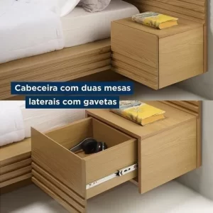 Cama Casal/Queen com Cabeceira e Mesa de Apoio Samambaia Cabecasa Carvalho - Image 3