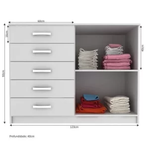 Cômoda 2 Portas 5 Gavetas - Branco - Image 2
