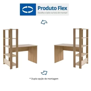 Escrivaninha Com Estante 3 Prateleiras Match Artely Jf - Off White/Carvalho - Image 2