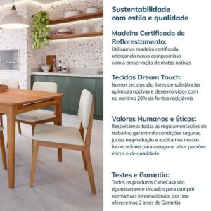 Conjunto Sala de Jantar 1 Mesa 130cm 4 Cadeiras Estofadas Miriti Caramelo/Creme - Image 2