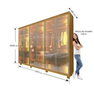 Guarda-roupa Casal 6 Portas com 6 Portas Reflecta com Pés com Led Imperatriz 100% MDF Naturale - Image 4