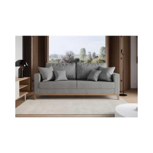 Sofá Beny 3 Lugares com Base de Madeira Élpis Móveis Linho Cinza 1.8m - Image 2