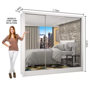 Guarda-Roupa Casal 3 Portas com Espelho Porto Premium Espresso Móveis Branco - Image 4