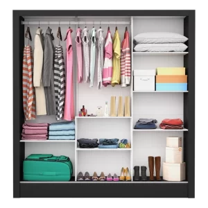 Guarda Roupa Casal 3 Portas com Espelho Porto Premium Espresso Móveis Preto - Image 2