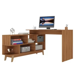 Mesa para Escritório Escrivaninha em L Retrô 136x120cm Espresso Móveis Nogal - Image 4