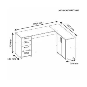 Escrivaninha Mesa office NT 2005 MDP de 1230mm x 740mm x 450mm x 1570mm Branco - Image 3
