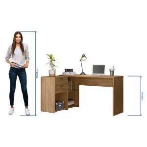 Mesa de Escritório em L 2 Gavetas 3 Nichos Office Nt 2060 Freijó - Image 4