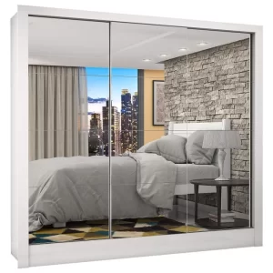 Guarda-Roupa Casal 3 Portas com Espelho Porto Premium Espresso Móveis Branco - Image 3