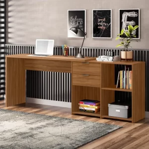 Mesa de Escritório em L 2 Gavetas 3 Nichos Office Nt 2060 Freijó - Image 3