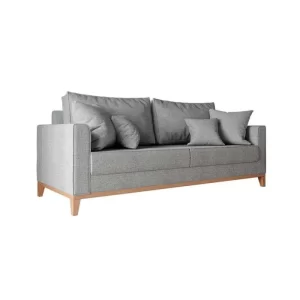 Sofá Beny 3 Lugares com Base de Madeira Élpis Móveis Linho Cinza 1.8m - Image 3