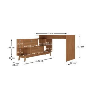 Mesa para Escritório Escrivaninha em L Retrô 136x120cm Espresso Móveis Nogal - Image 2