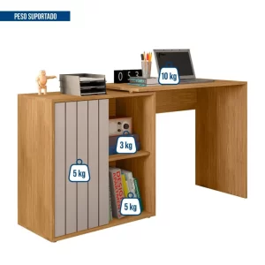 Escrivaninha para Escritório com 1 Porta Ripada Start Buriti/Fendi - Image 5
