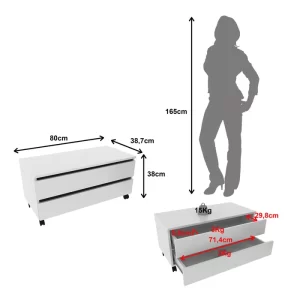 Balcão Gabinete para Banheiro 80cm com Rodízio e 2 Gavetas BN3603 Branco - Image 3
