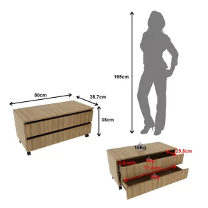 Balcão Gabinete para Banheiro 80cm com Rodízio e 2 Gavetas BN3603 Amendoa - Image 3