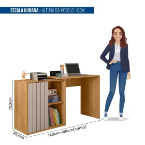 Escrivaninha para Escritório com 1 Porta Ripada Start Buriti/Fendi - Image 3