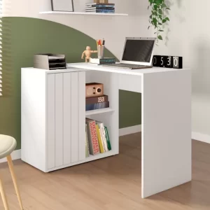 Escrivaninha para Escritório com 1 Porta Ripada Start Branco Fosco - Image 2