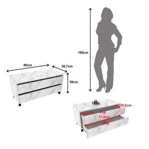 Balcão Gabinete para Banheiro 80cm com Rodízio e 2 Gavetas BN3603 Mármore Branco - Image 3