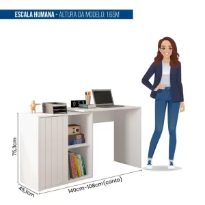 Escrivaninha para Escritório com 1 Porta Ripada Start Branco Fosco - Image 3