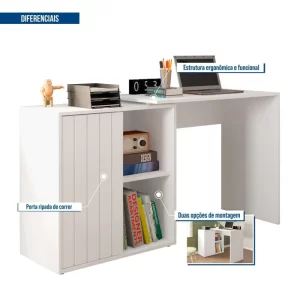 Escrivaninha para Escritório com 1 Porta Ripada Start Branco Fosco - Image 4